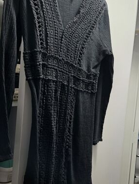 Raviya Black Long Sleeve Crochet/ Gauze Dress Or Swimsuit Cover Up.